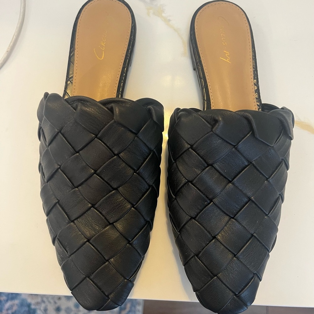 Circus by Same Edelman Black Woven Leather Mules